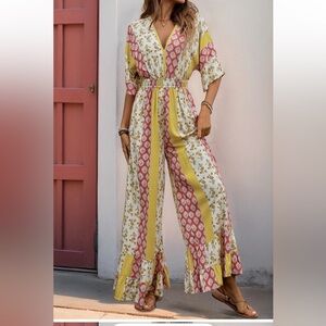 Floral Patterned Jumpsuit in Yellow and Red